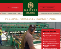 This WordPress-driven website, for a saw-milling business based in Te Kuiti, milling and producing high-quality processed Radiata Pine for the building industry.
The project was contracted to Urban Legend web by Elan Design, who produced the custom designs. We converted the design to a custom WordPress theme, along with the necessary menus, posts, widgets, links etc to make the site easily editable to the client, or someone else with no knowledge of web languages. Waitete Mill